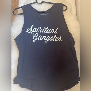 Spiritual Gangster Varsity Crop Tank in Black Size Medium Cotton / Modal Blend